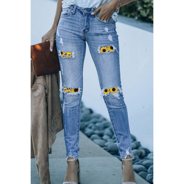 Sunflower Patchwork Distressed Ankle Length Skinny Jeans Sunflower Patchwork Distressed Ankle Length Skinny Jeans
