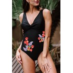 Black Floral Print T...